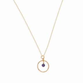 February Birthstone Necklace: Yellow Gold Filled Necklace With Amethyst Bead