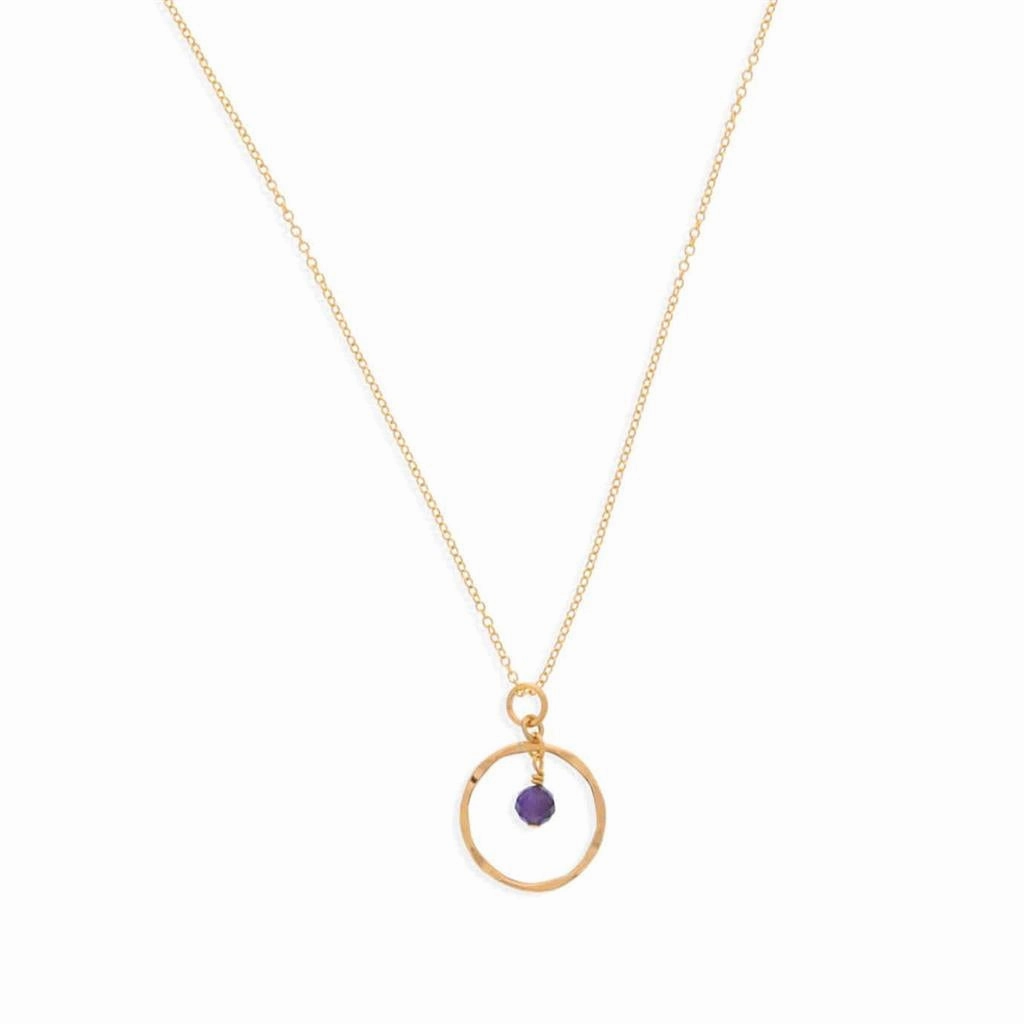 February Birthstone Necklace: Yellow Gold Filled Necklace With Amethyst Bead