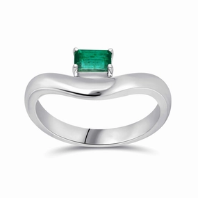 Floating Emerald Cut Emerald Ring - WG