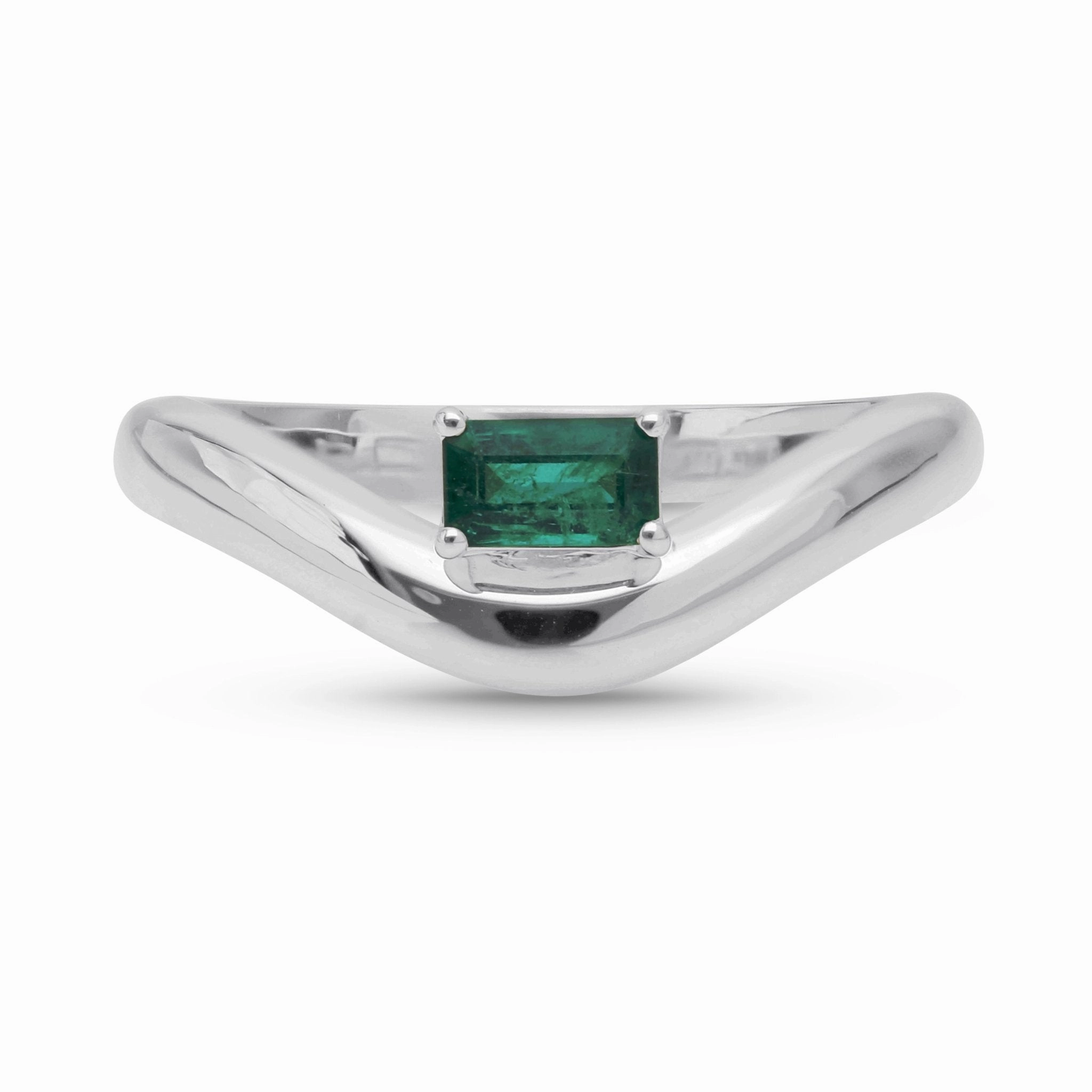 Floating Emerald Cut Emerald Ring - WG