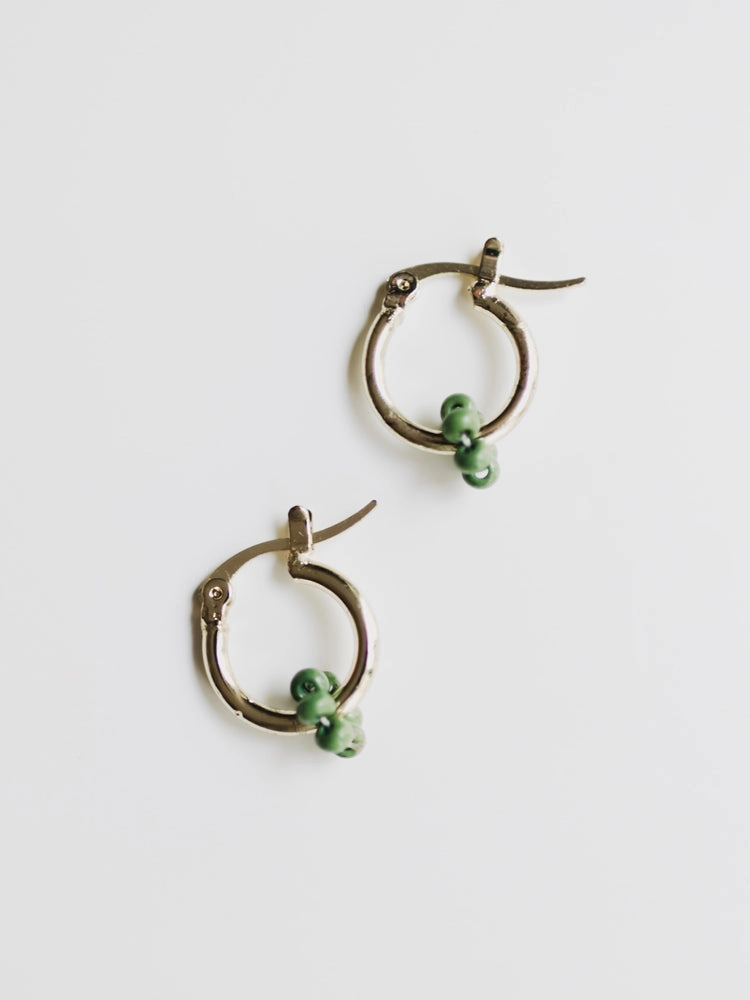 Floral Micro Hoop Earrings - Green