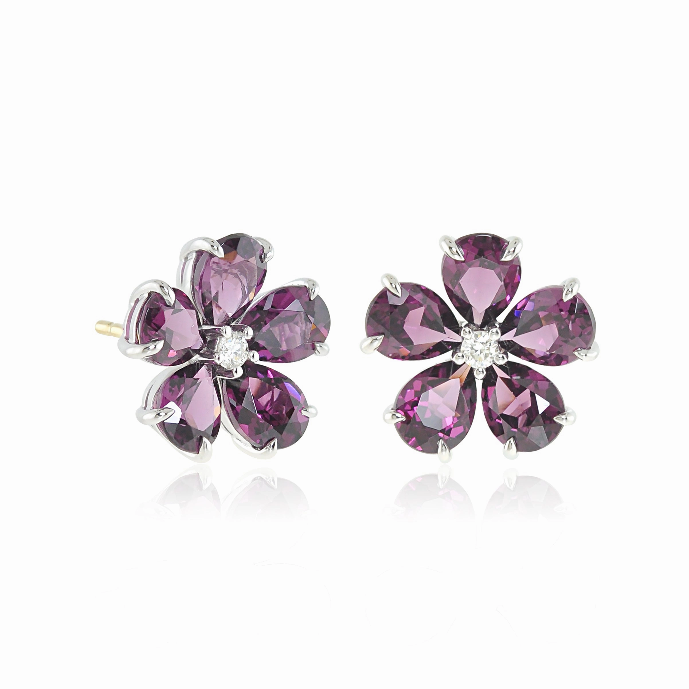 Forget-Me-Not Earrings in Rhodolite Garnet & Diamonds