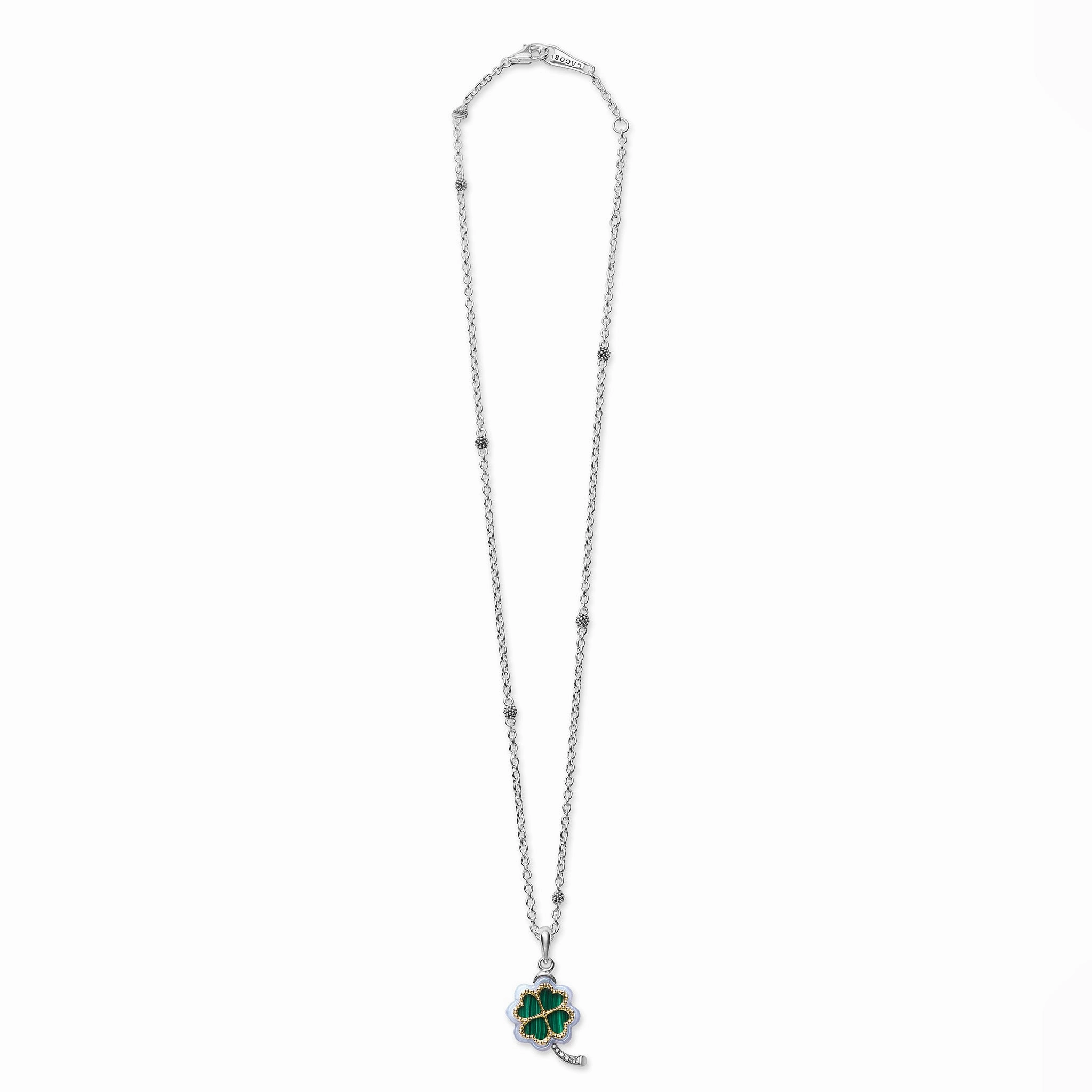 Four Leaf Malachite Clover Pendant Necklace