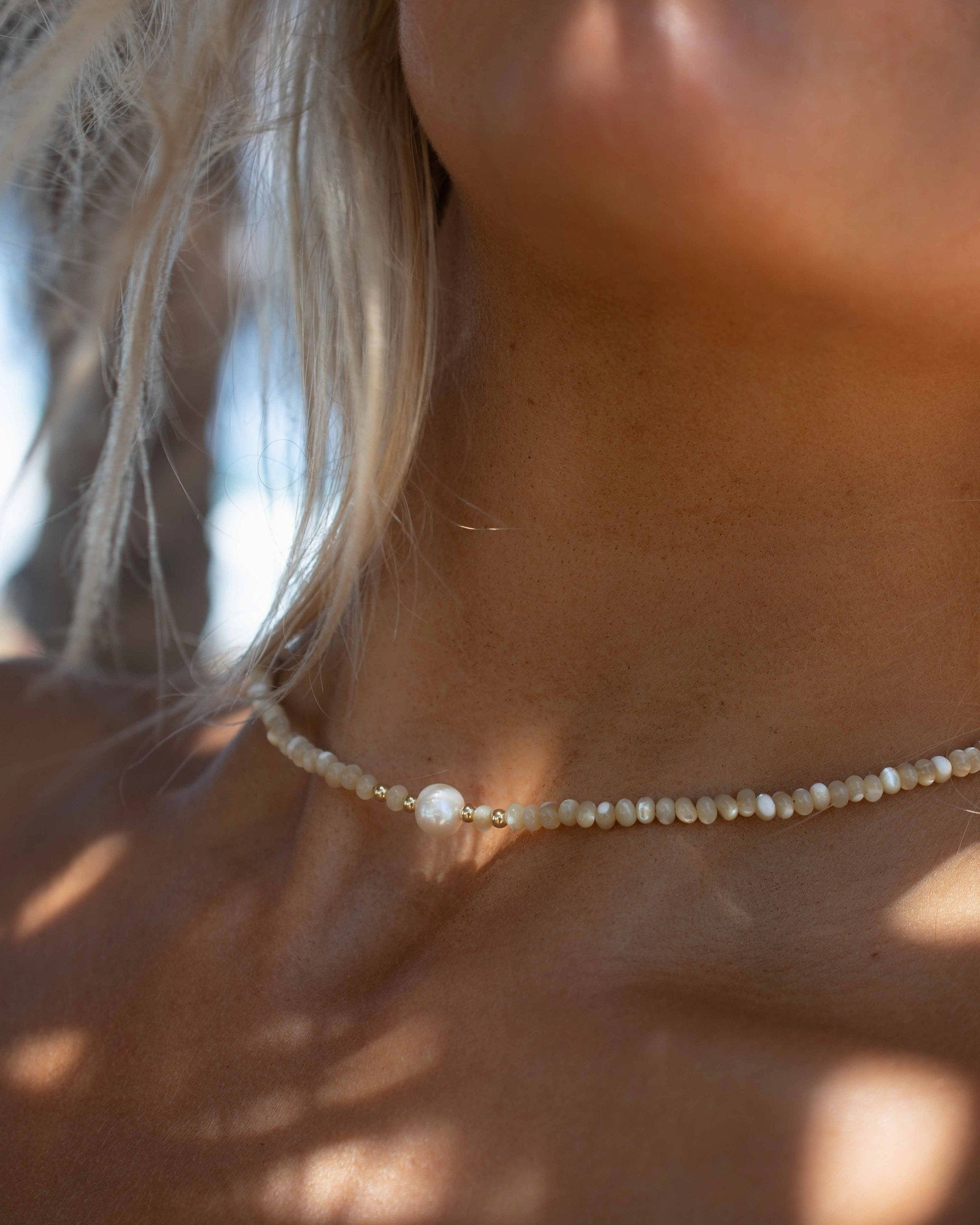 Fresh Water Pearl & Mother of Pearl necklace~ Sterling Silver 925 or Gold Filled ~ MN158