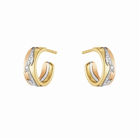 Fusion Tri-Color Gold & Diamond Hoop Earrings
