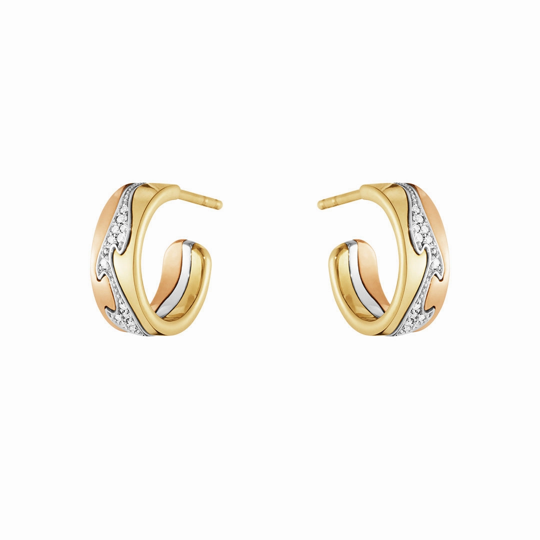 Fusion Tri-Color Gold & Diamond Hoop Earrings