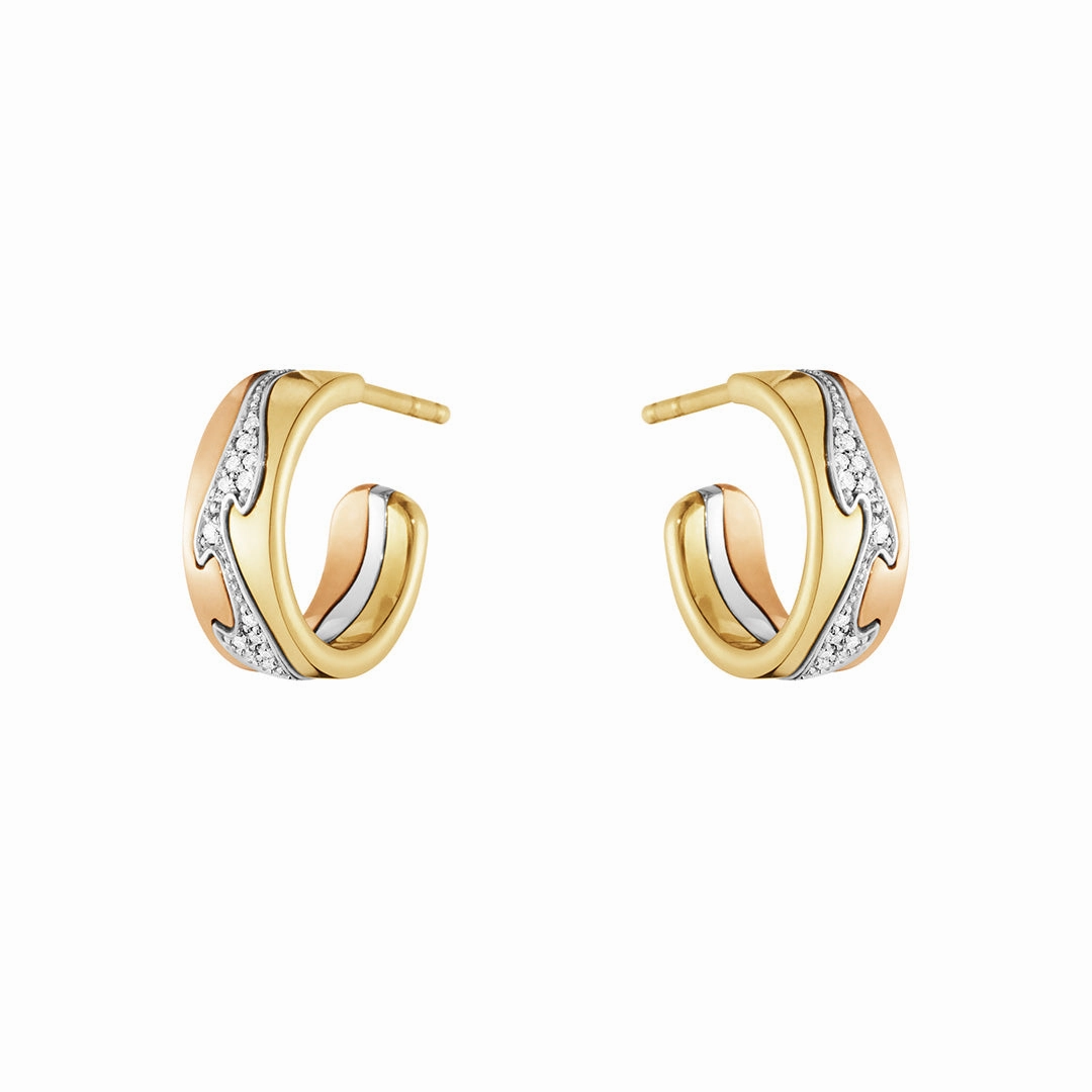 Fusion Tri-Color Gold & Diamond Hoop Earrings