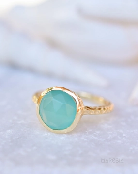 Gabi Aqua Chalcedony Gold Ring ~ 18k Gold Plated ~SMR106