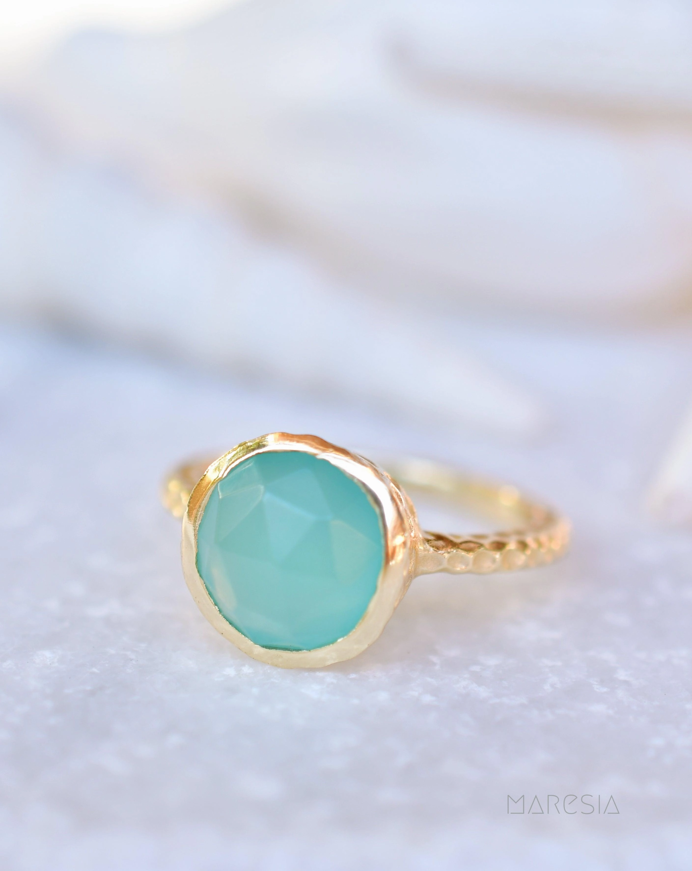 Gabi Aqua Chalcedony Gold Ring ~ 18k Gold Plated ~SMR106