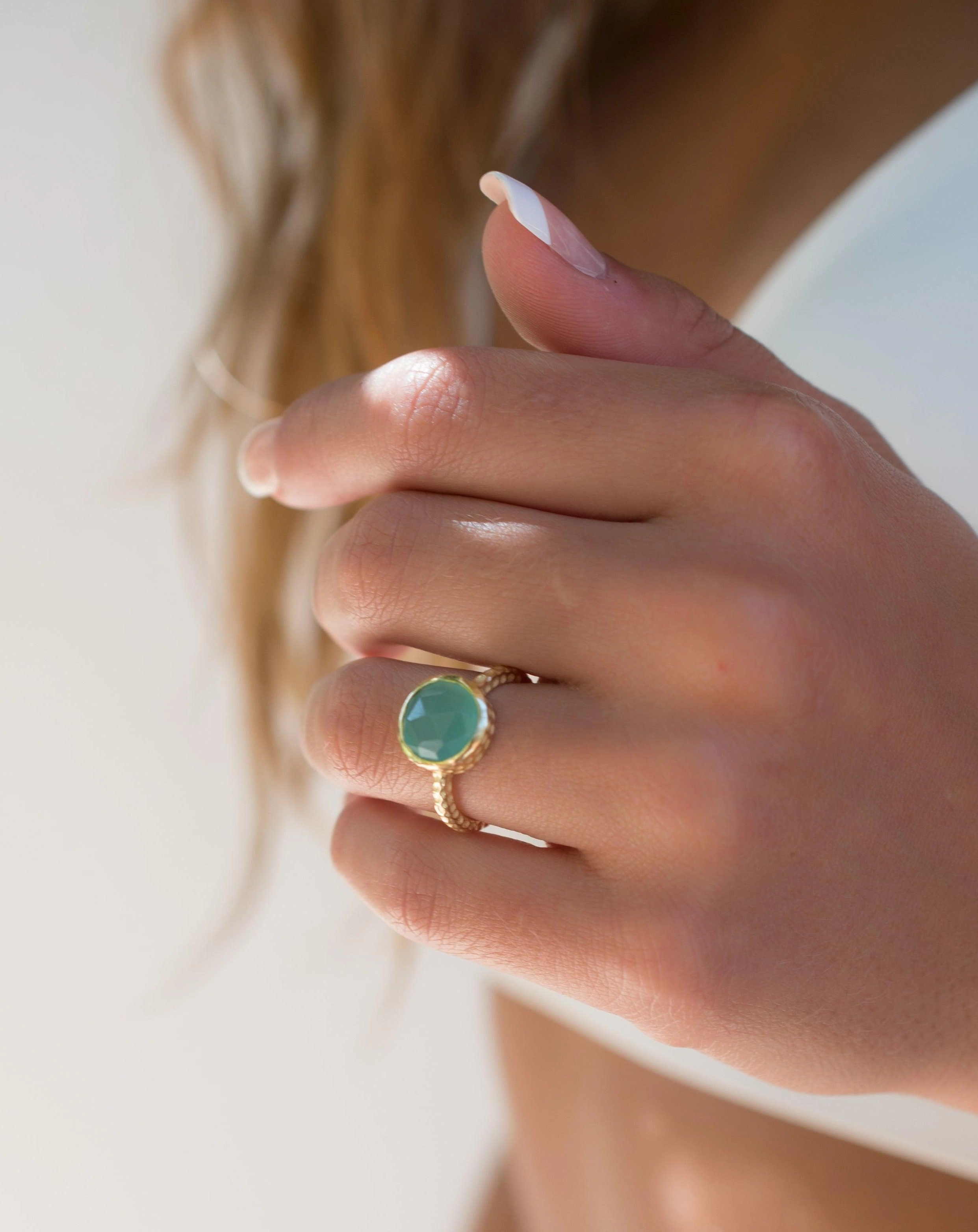 Gabi Aqua Chalcedony Gold Ring ~ 18k Gold Plated ~SMR106