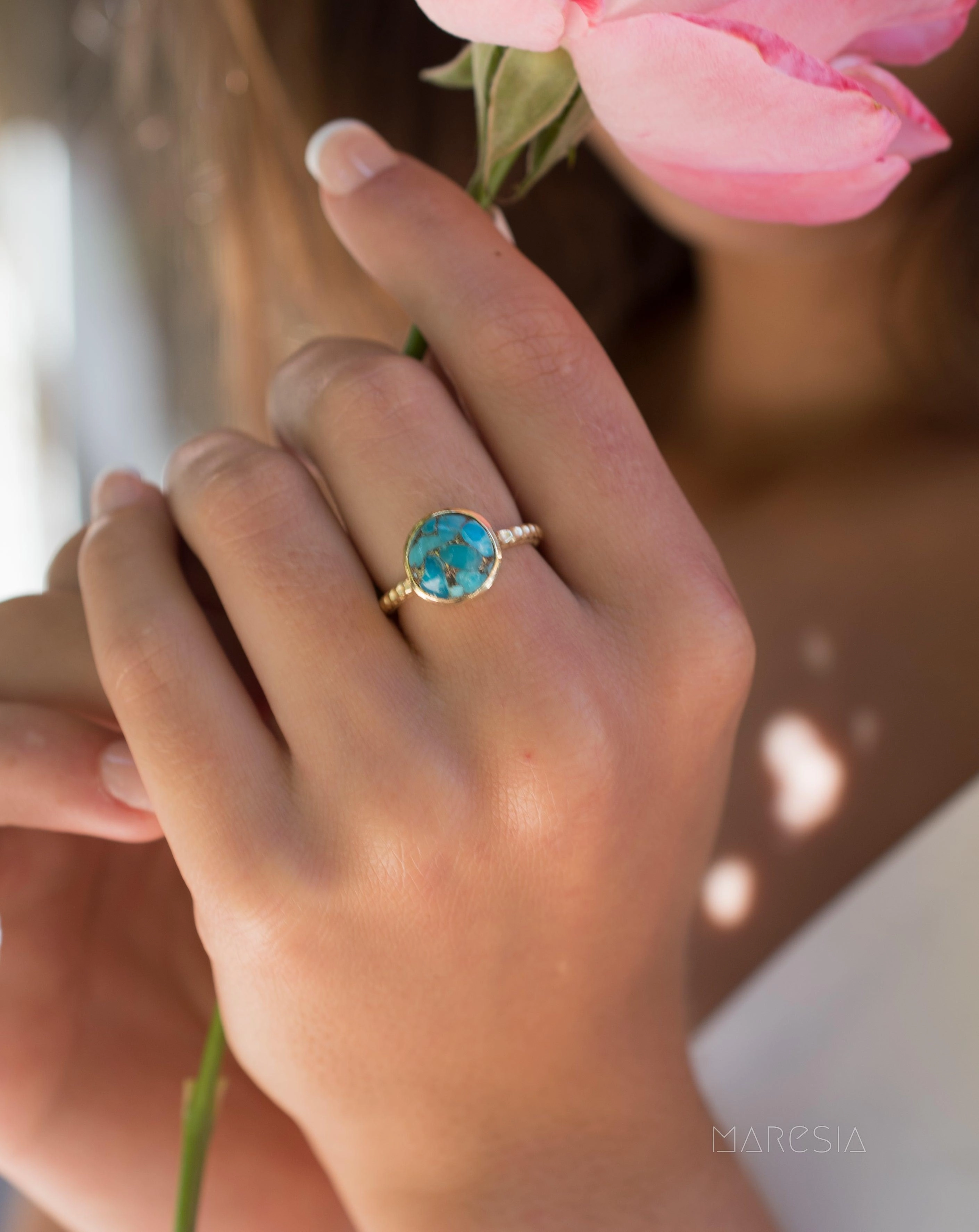 Gabi Copper Turquoise Gold Ring ~ 18k Gold Plated ~ SMR104