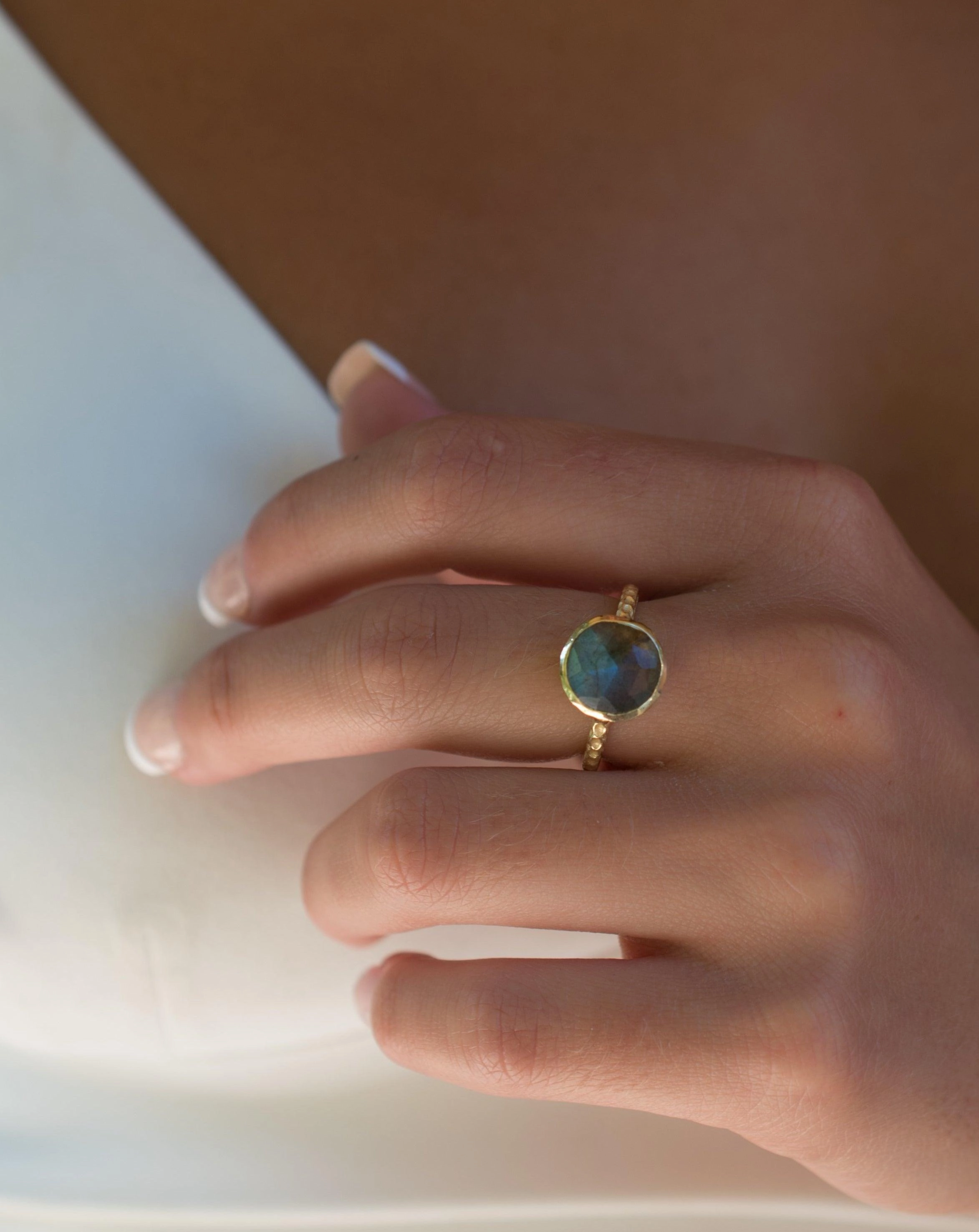 Gabi Rainbow Labradorite Tear Drop Ring ~ 18k Gold Plated ~ SMR105
