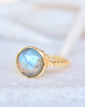 Gabi Rainbow Labradorite Tear Drop Ring ~ 18k Gold Plated ~ SMR105