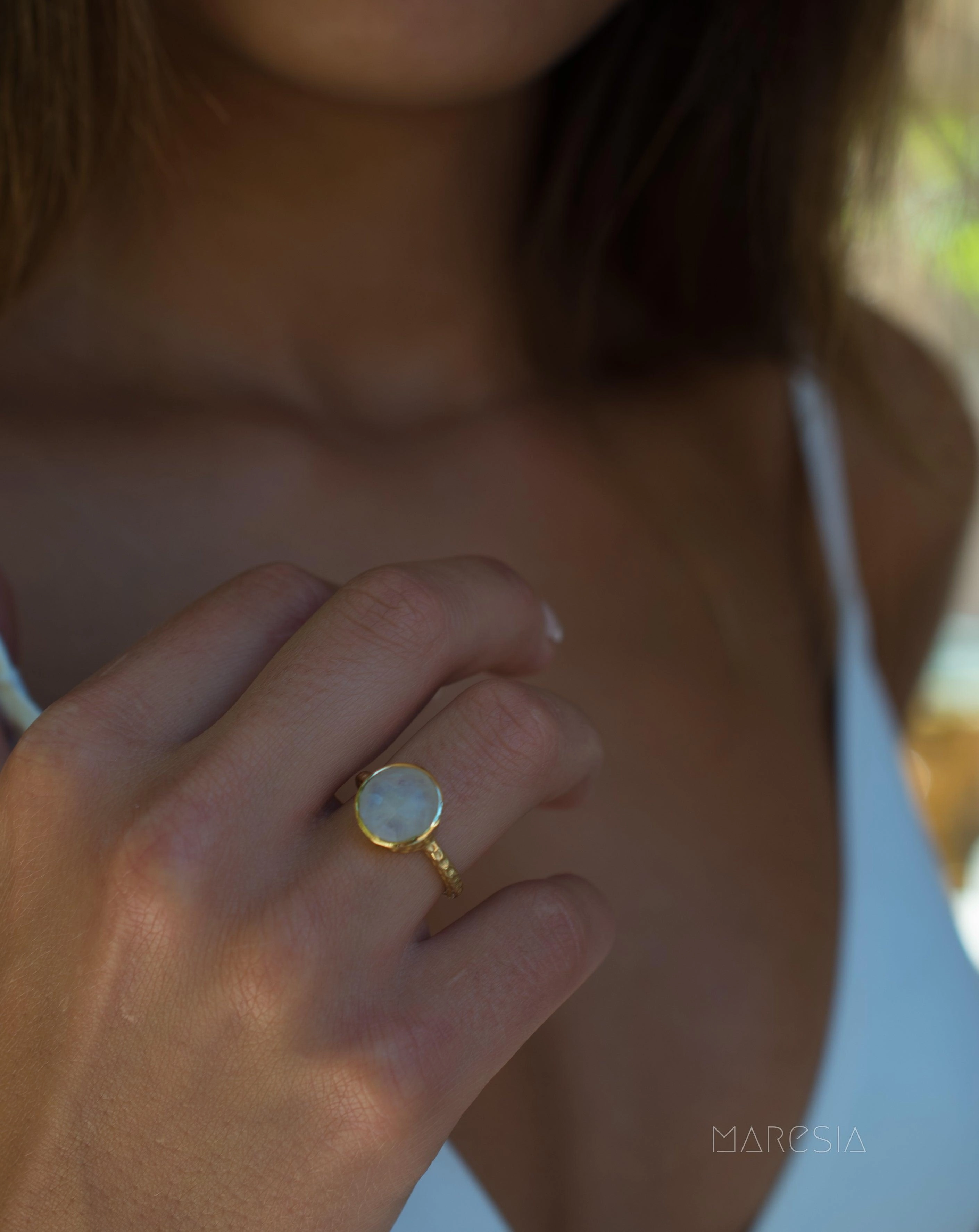 Gabi Rainbow Moonstone Ring  ~ 18k Gold Plated ~ SMR107