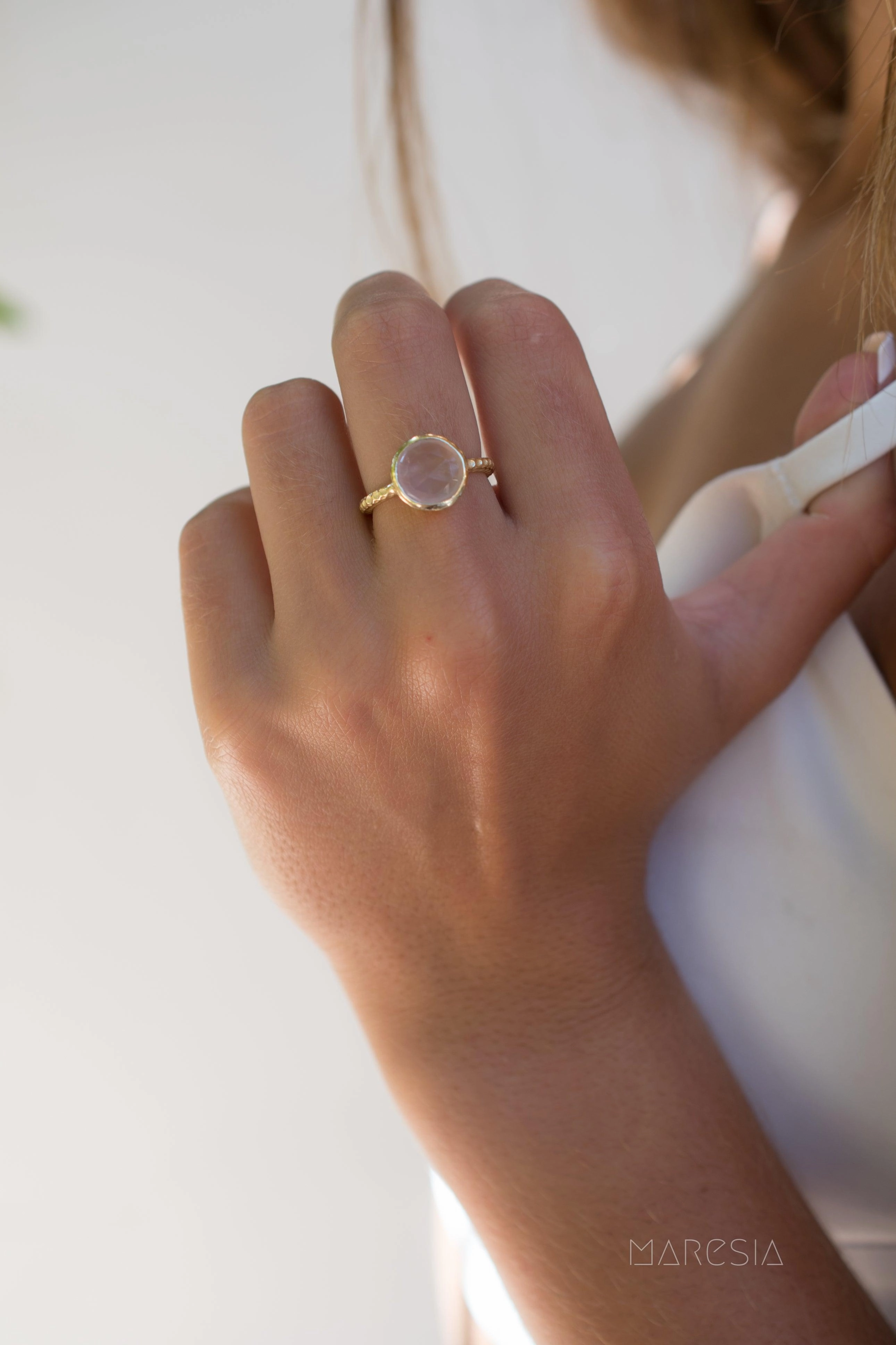 Gabi Rose Quartz Gold Ring ~ 18k Gold Plated ~ SMR110