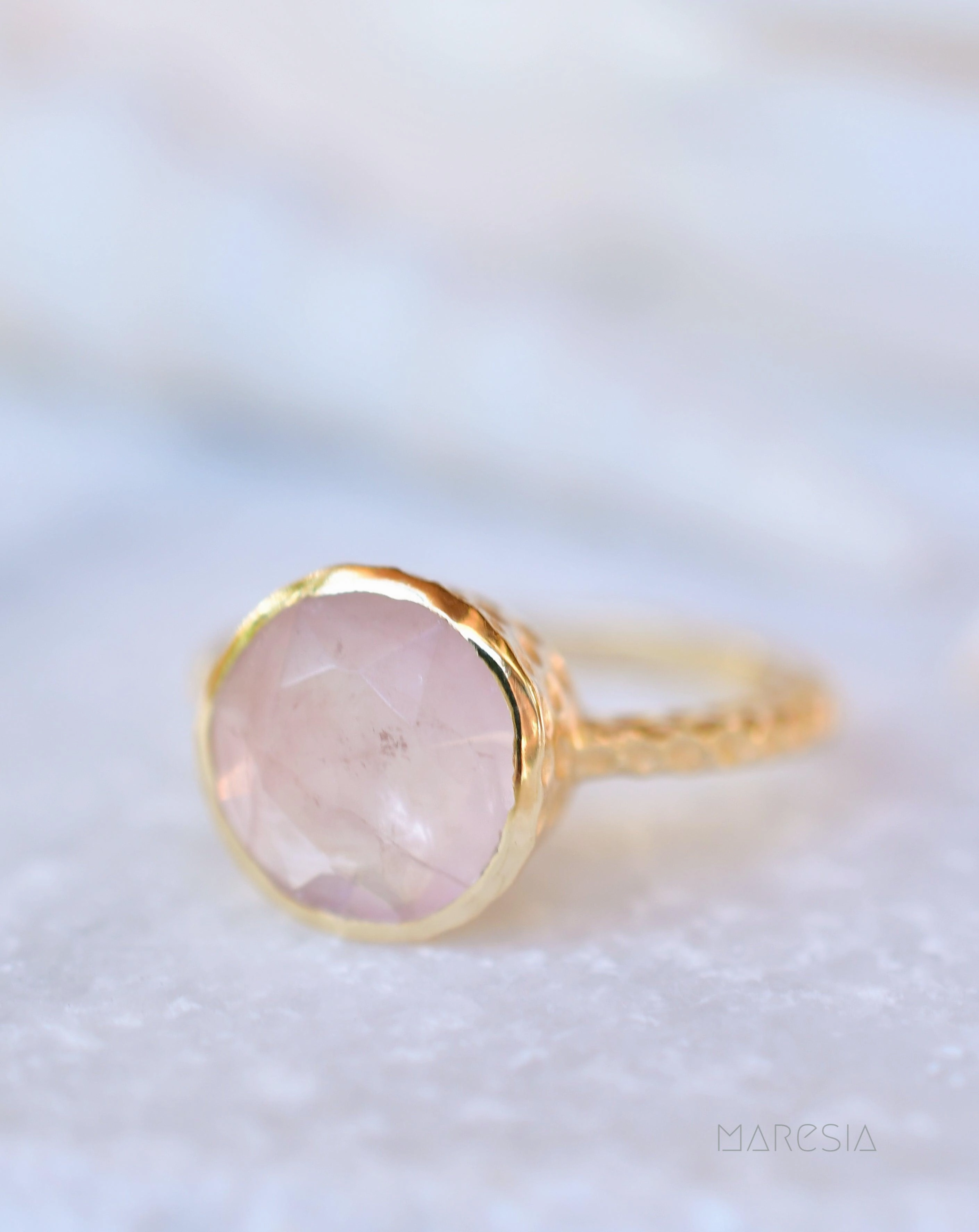 Gabi Rose Quartz Gold Ring ~ 18k Gold Plated ~ SMR110