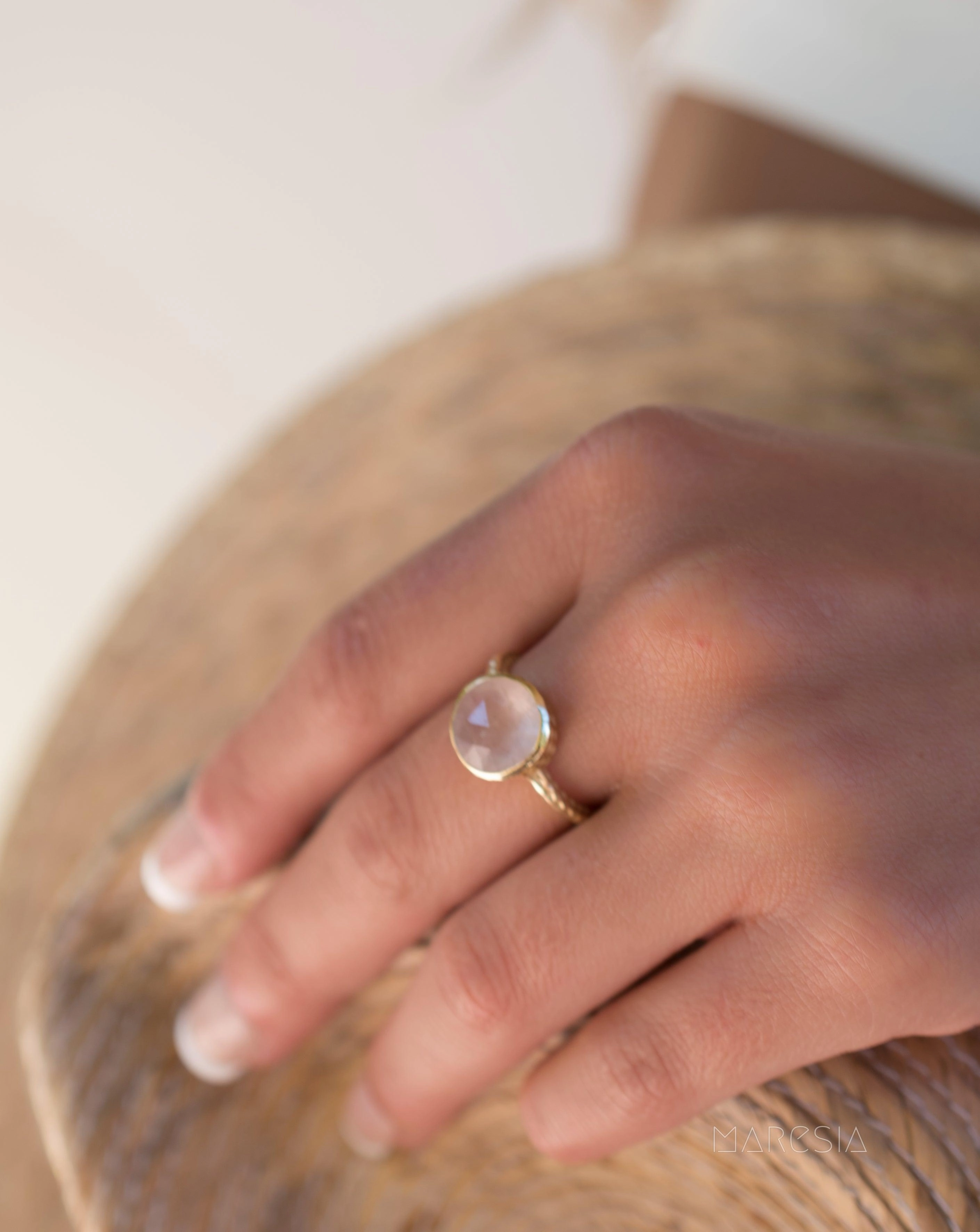 Gabi Rose Quartz Gold Ring ~ 18k Gold Plated ~ SMR110