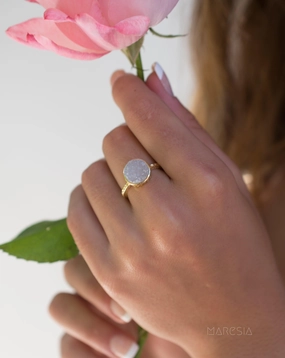 Gabi White Druzy Gold Ring ~ 18k Gold Plated ~ SMR108