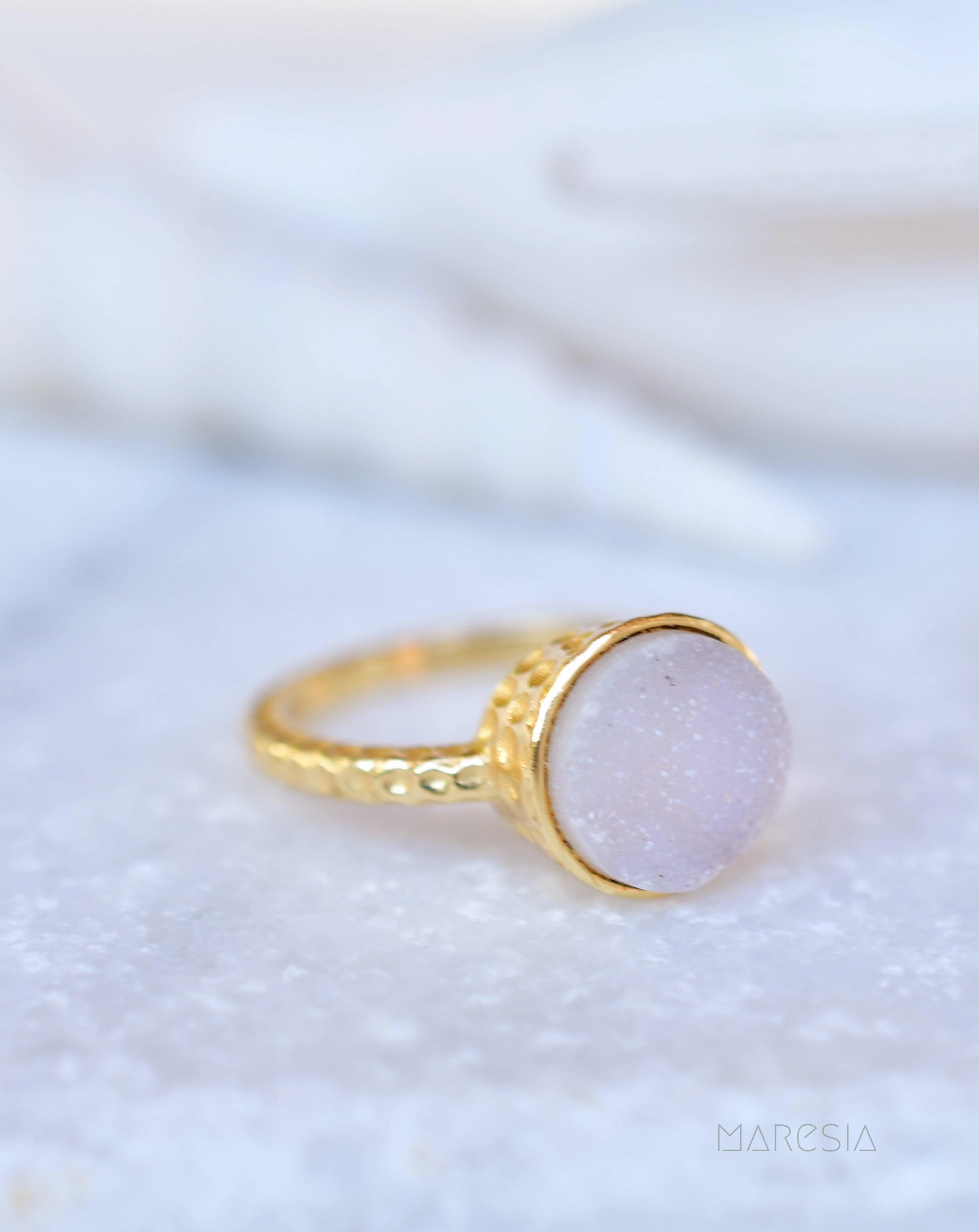 Gabi White Druzy Gold Ring ~ 18k Gold Plated ~ SMR108