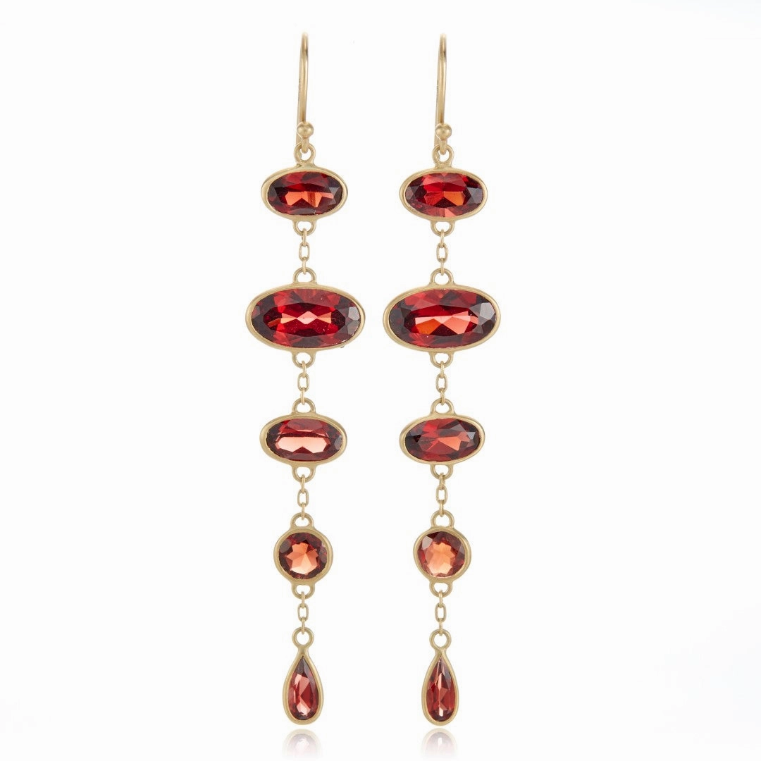 Garnet Ellipse Drop Earrings