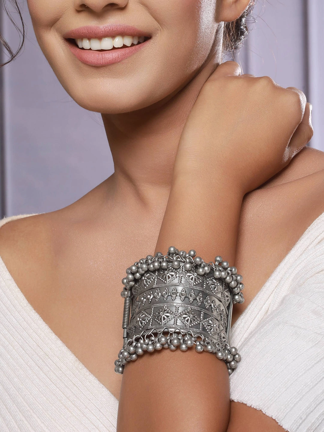 German Silver Oxidised Silver-Plated Bangle-Style Bracelet