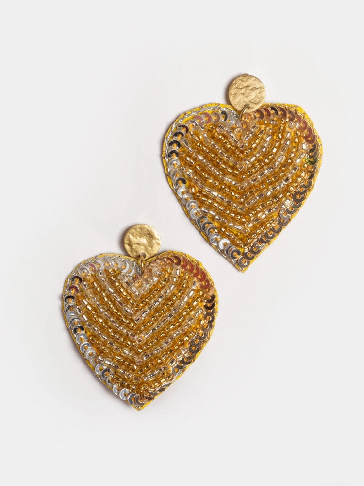 Gilded Heart Earrings - Metallic