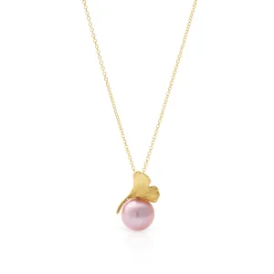 Ginkgo Pink Pearl Pendant Necklace