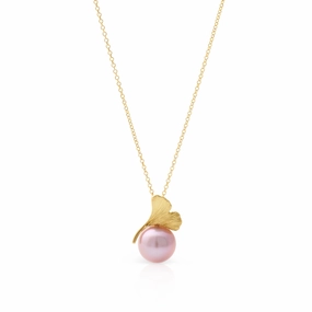 Ginkgo Pink Pearl Pendant Necklace