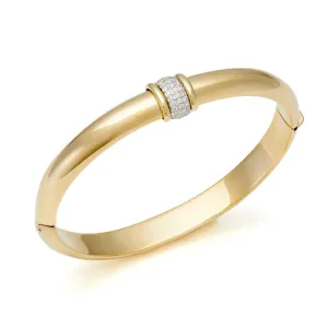 Gold & Pav Diamond Center Hinged Bangle