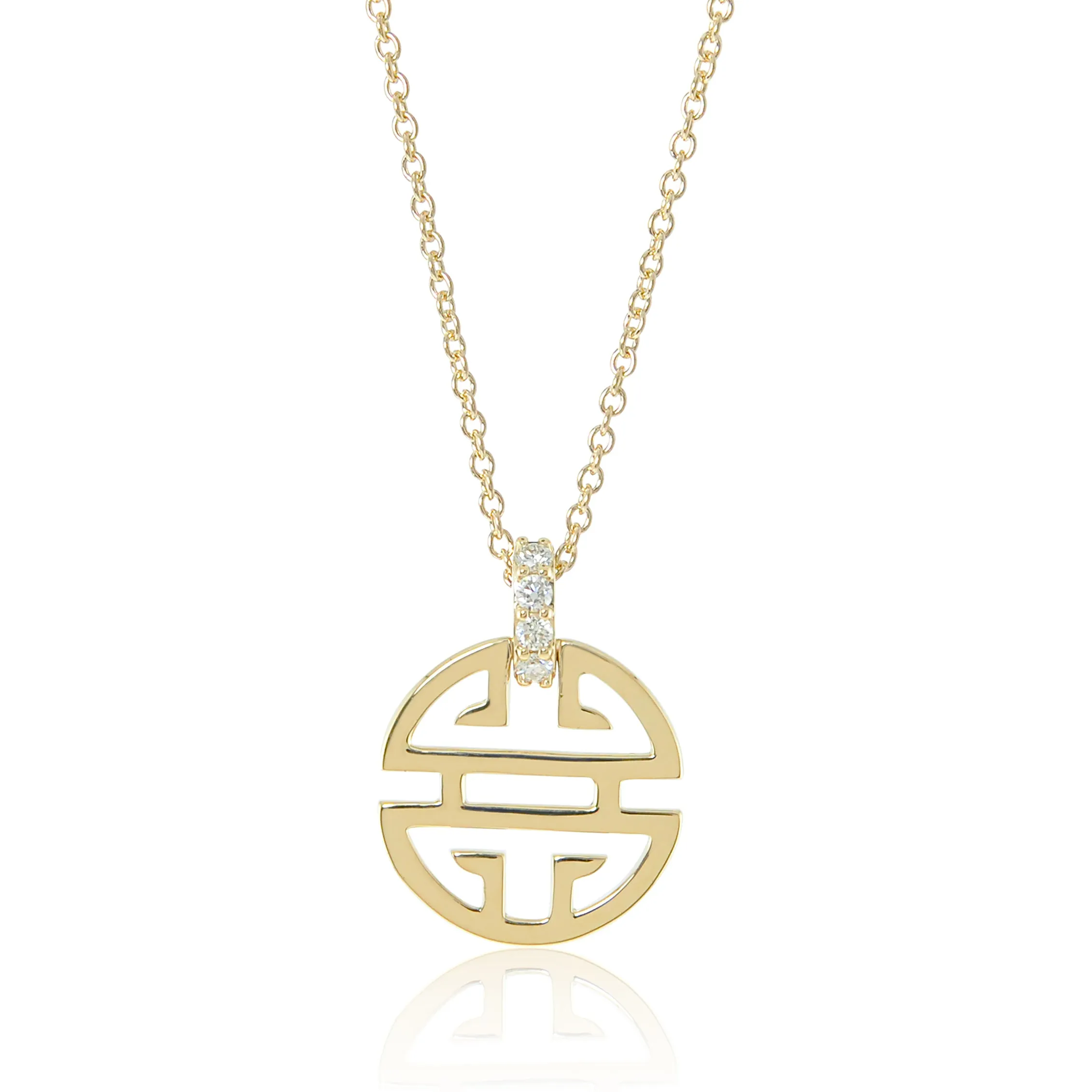 Gold Shou Pendant Necklace with Diamond Bale