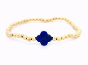 Gold Filled 4mm Beaded Bracelet With Large Lapis Petal