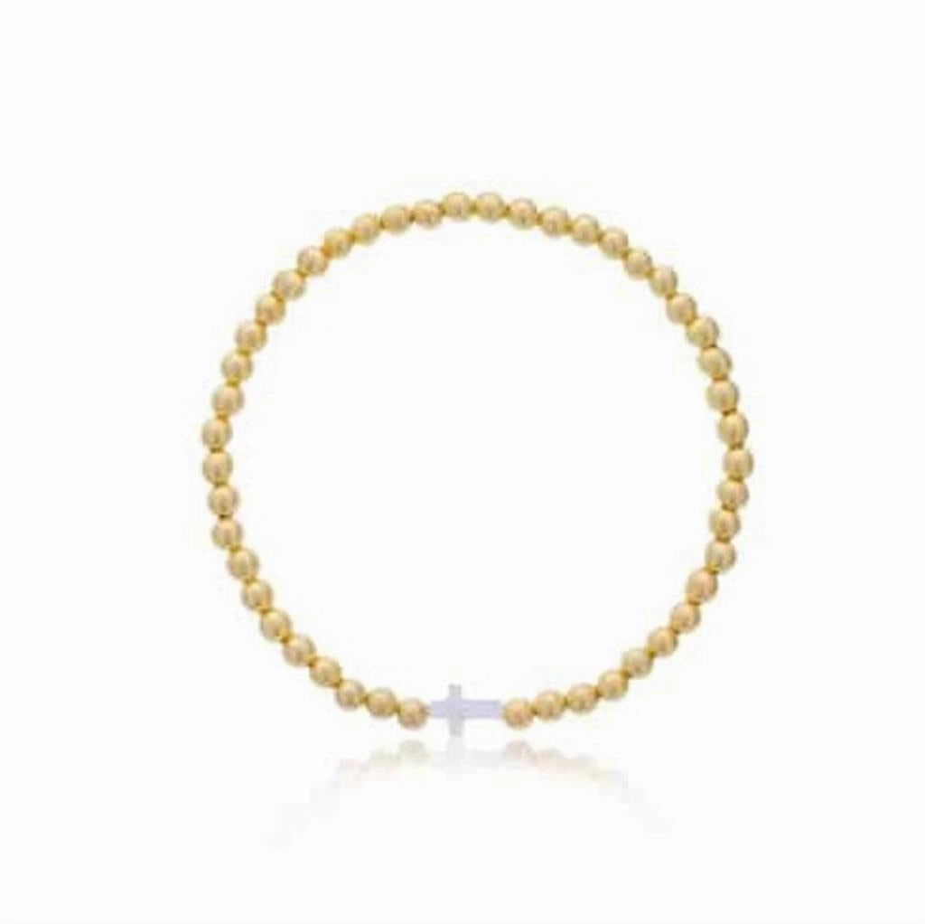 Gold Filled 4mm Beaded Bracelet With Mother Of Pearl Cross