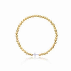 Gold Filled 4mm Beaded Bracelet With Mother Of Pearl Cross