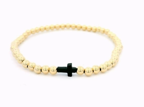 Gold Filled 4mm Beaded Bracelet With Onyx Cross