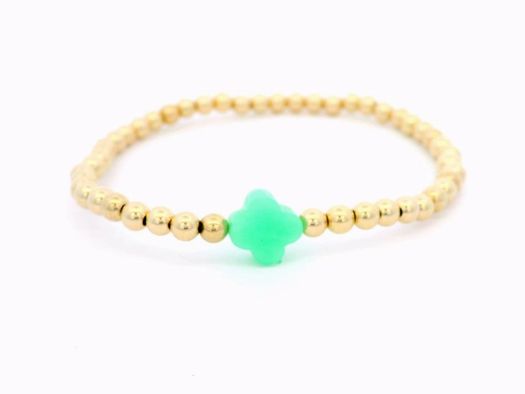 Gold Filled 4mm Beaded Bracelet With Small Chrysophase Petal