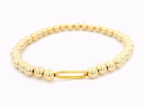 Gold Filled 5Mm Beaded Bracelet With Small Gold Filled Paperclip
