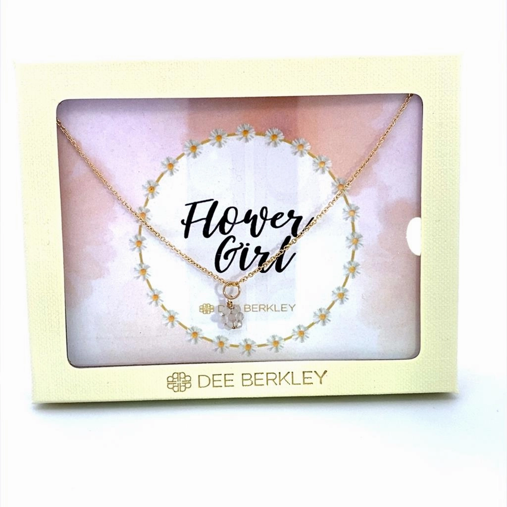 Gold Filled Chain With Pink Coated Moonstone Gemstone Flower In "Flower Girl" Cream Gift Box