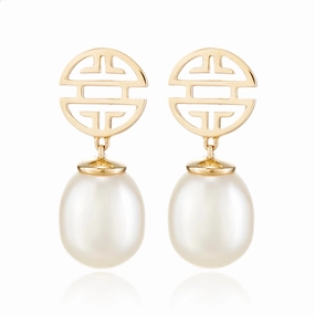 Gold Shou & Pearl Drop Earrings