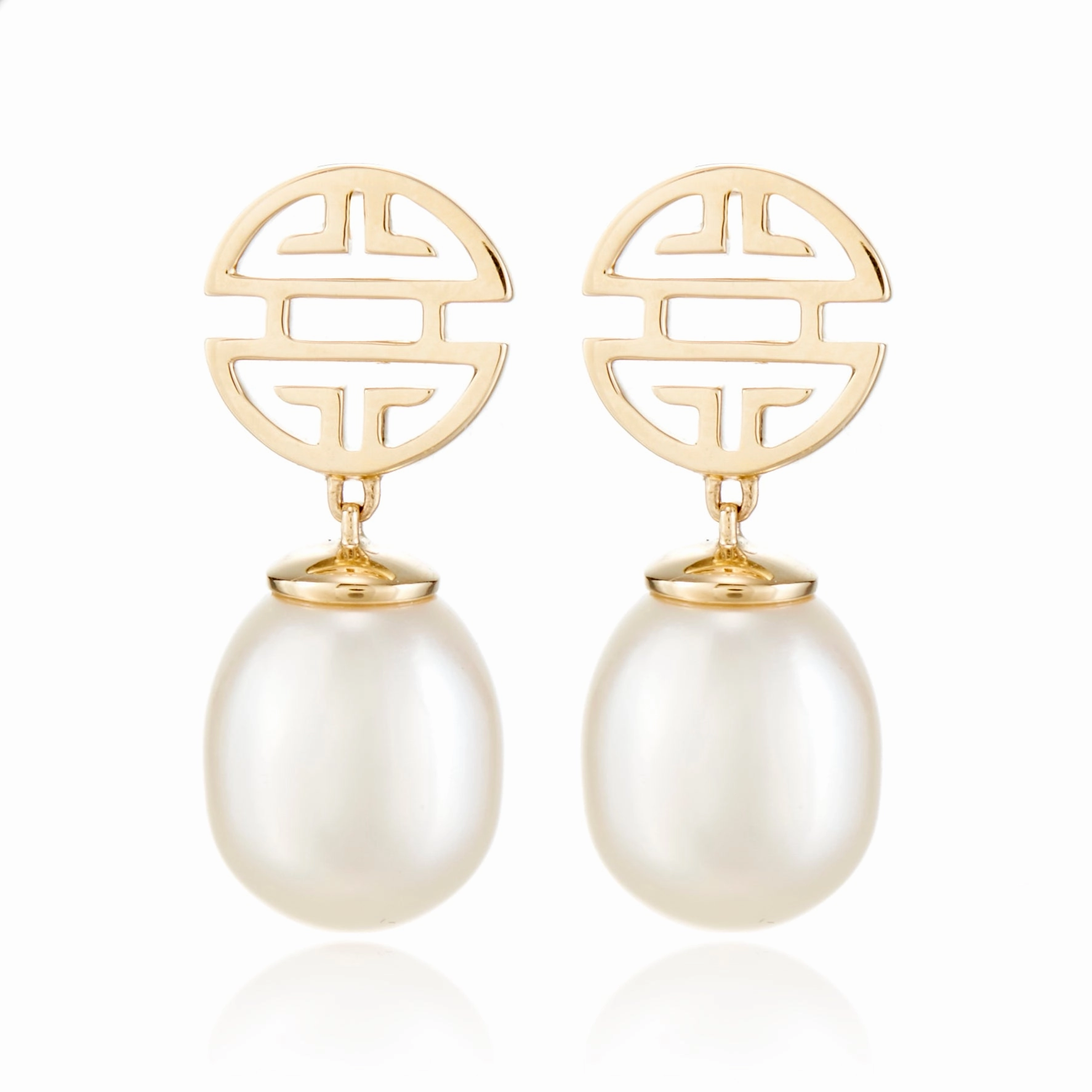 Gold Shou & Pearl Drop Earrings