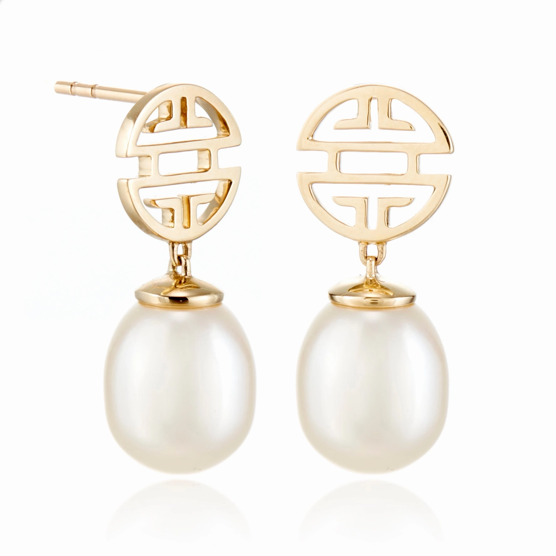 Gold Shou & Pearl Drop Earrings