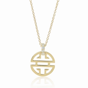 Gold Shou Pendant Necklace with Diamond Bale