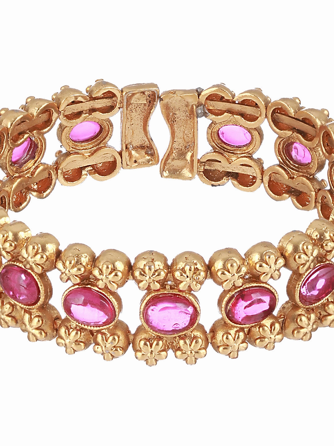 Gold-Toned & Pink Handcrafted Gold-Plated Bangle-Style Bracelet