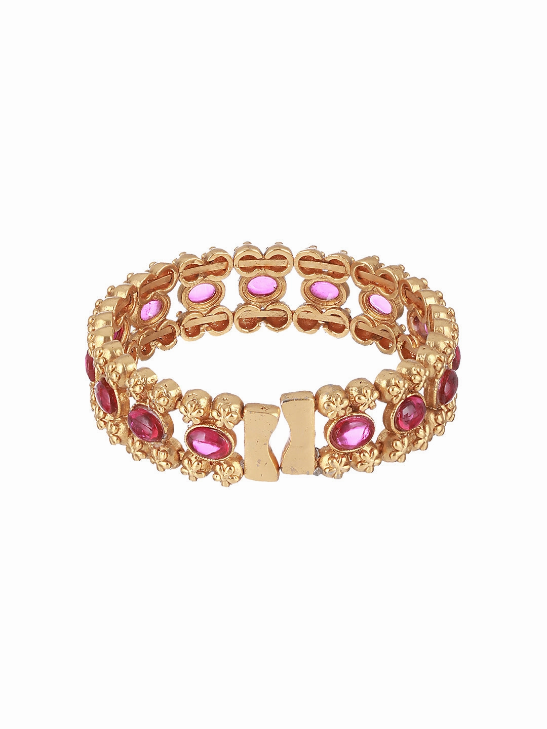 Gold-Toned & Pink Handcrafted Gold-Plated Bangle-Style Bracelet