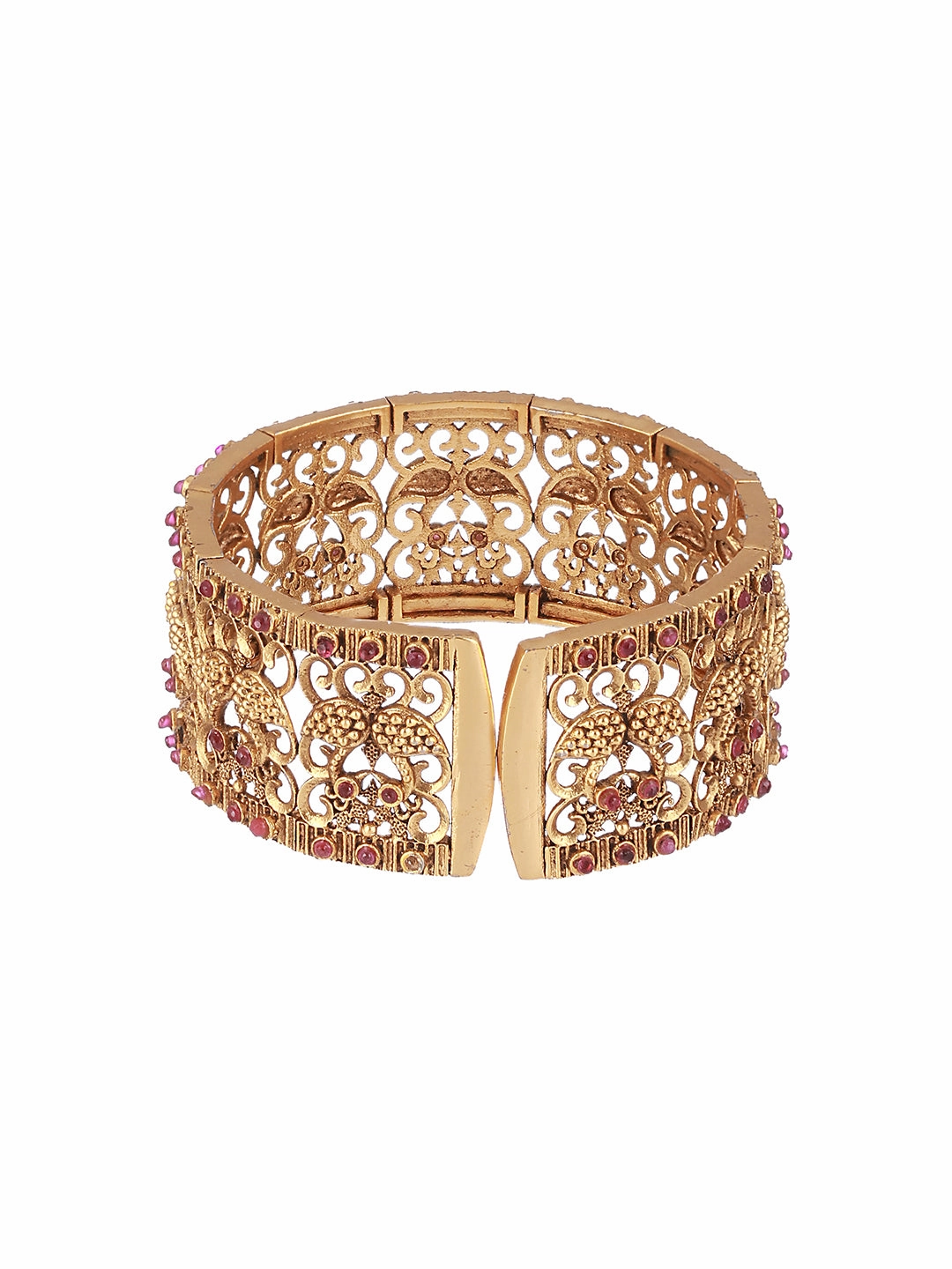 Gold-Toned & Red Handcrafted Gold-Plated Bangle-Style Bracelet