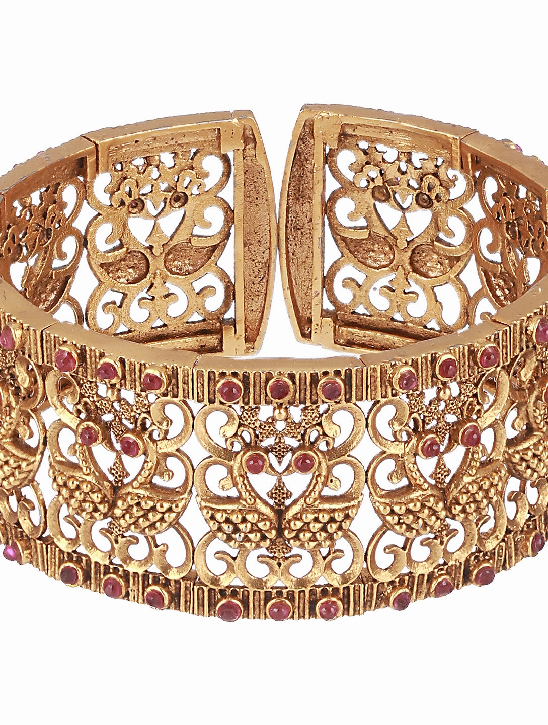 Gold-Toned & Red Handcrafted Gold-Plated Bangle-Style Bracelet