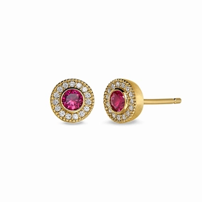 Gold Vermeil July Birthstone Simulated Ruby Halo Earrings