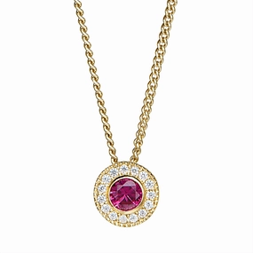 Gold Vermeil July Birthstone Simulated Ruby Halo Pendant