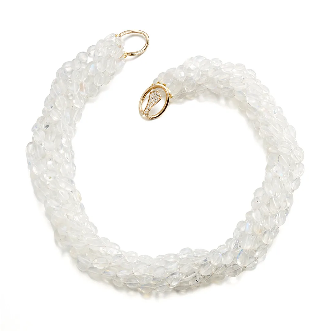 Graduated Moonstone 8-Strand Twist Necklace with Diamond Clasp