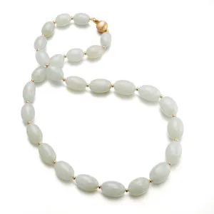 Graduated Oval Icy Green Jade Bead Necklace