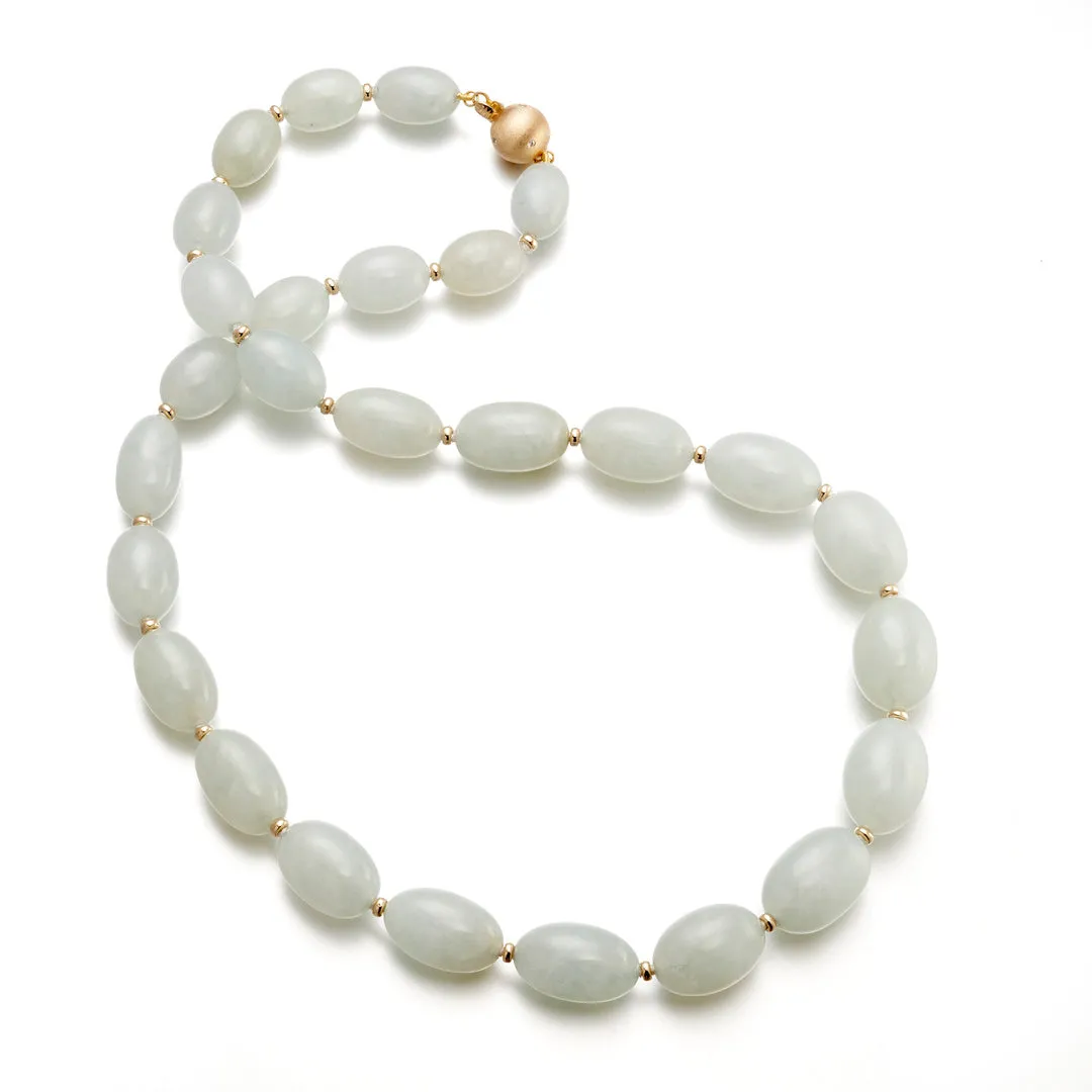 Graduated Oval Icy Green Jade Bead Necklace